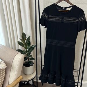 Mesh Mixed - Ruffle Short Sleeve Black Michael Kors Dress